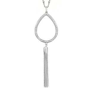 Swarovski Teardrop Tassel Necklace • 36" Opera Length • Sterling Silver Overlay